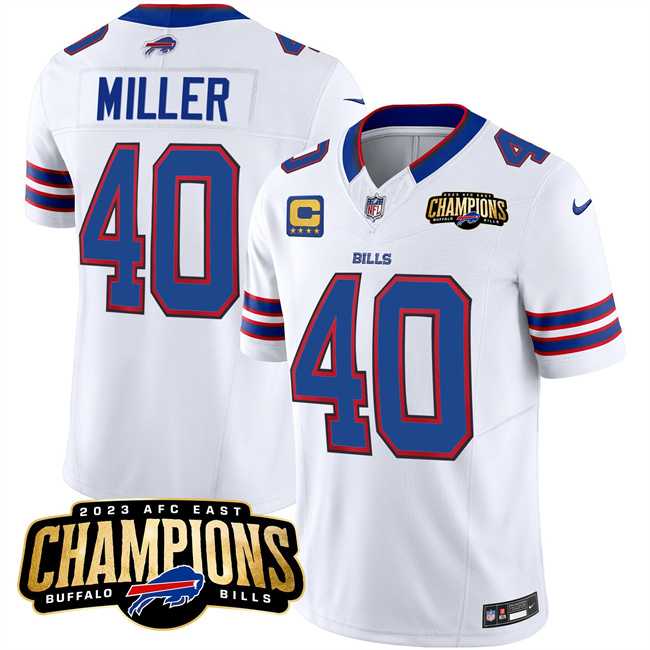 Men & Women & Youth Buffalo Bills #40 Von Miller White 2023 F.U.S.E. AFC East Champions With 4-star C Ptach Stitched Jersey,We sell and wholesale Men & Women & Youth Buffalo Bills #40 Von Miller White 2023 F.U.S.E. AFC East Champions With 4-star C Ptach Stitched Jersey on line form chian!